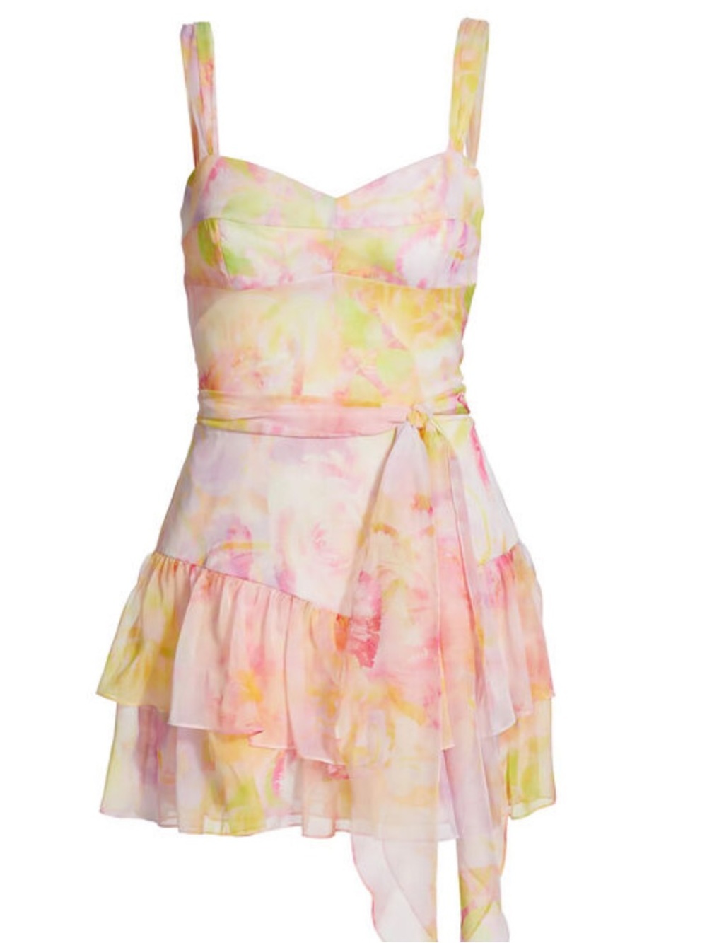 Amanda Uprichard Pink, Yellow & Cream Watercolor Ruffle Dress - Picture 2 of 7